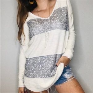 Free People Leopard Sequin Stripe Pullover…